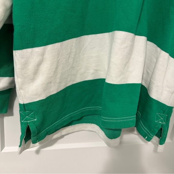 Aerie Green White Stripe Prep Rally Rugby Sweatshirt Oversized Size XS Women’s - Picture 3 of 14